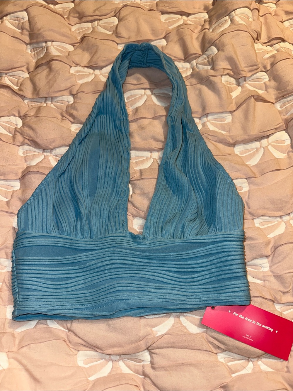 SHEIN Teal Ribbed Halter Cutout Crop Top